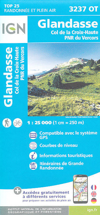 IGN vydavatelství mapa Glandasse,Col de la Croix, PNR du Vercors 1:25 t.