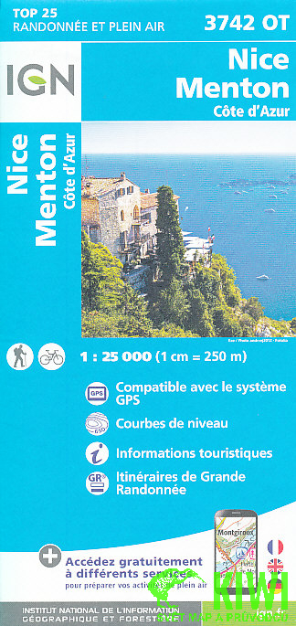 IGN mapa Nice-Menton, Cote d'Azur 1:25 t.