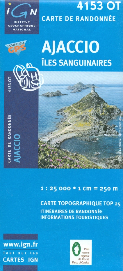 IGN mapa Ajjacio 1:25 t. (Korsika)