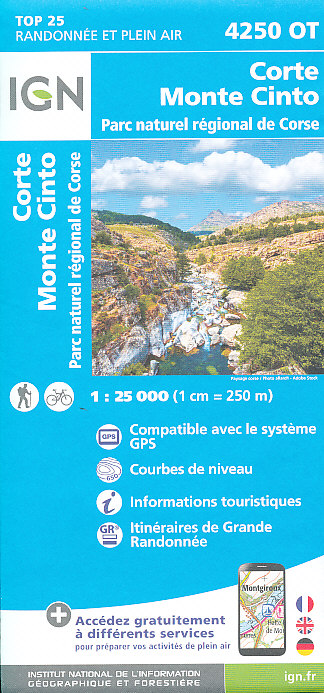 IGN mapa Corte, Monte-Cinto 1:25 t. (Korsika)