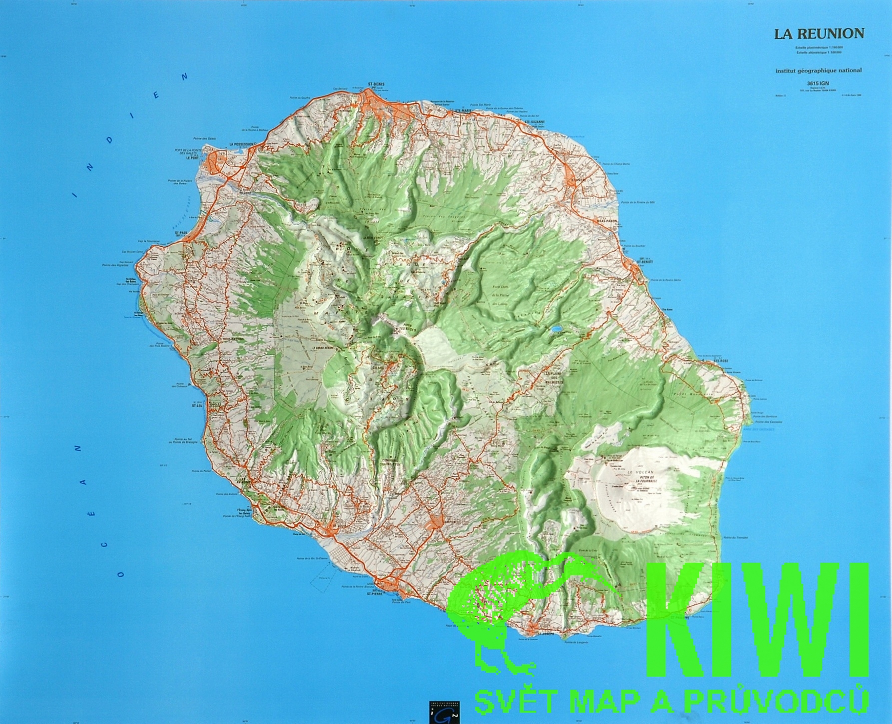 IGN nástěnná mapa Reunion - reliéfní, 96x79 cm