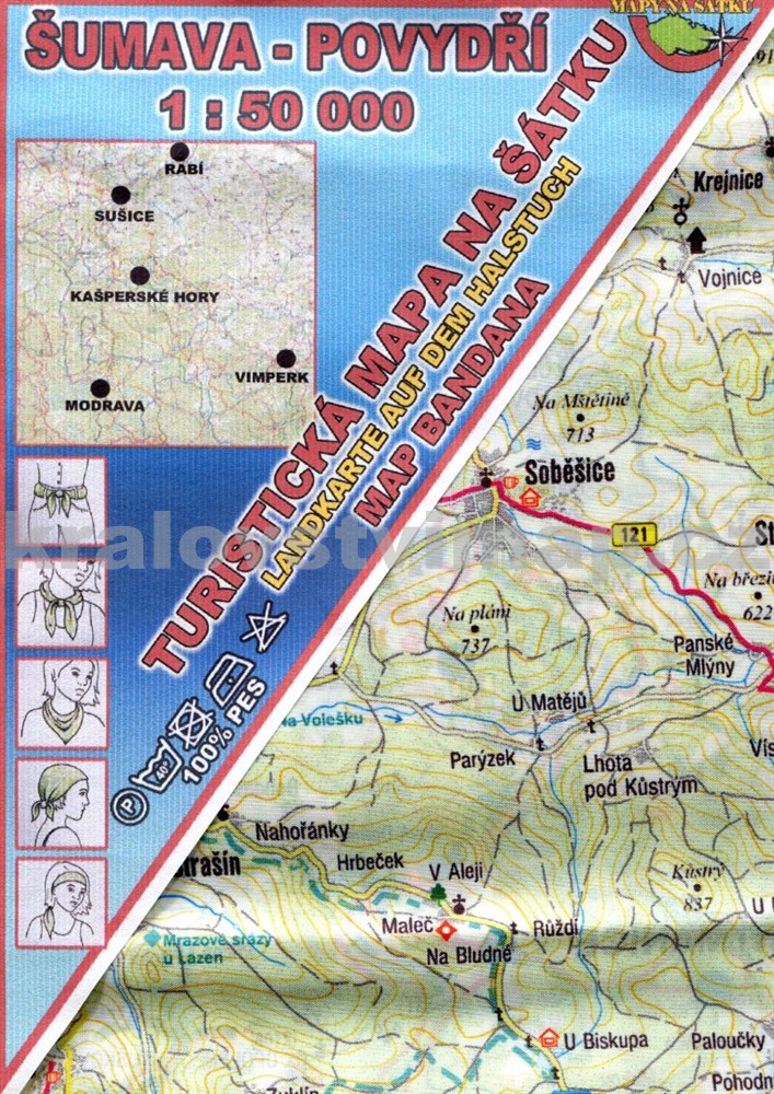 Mapy na šátku Šumava - Povydří - mapa na šátku