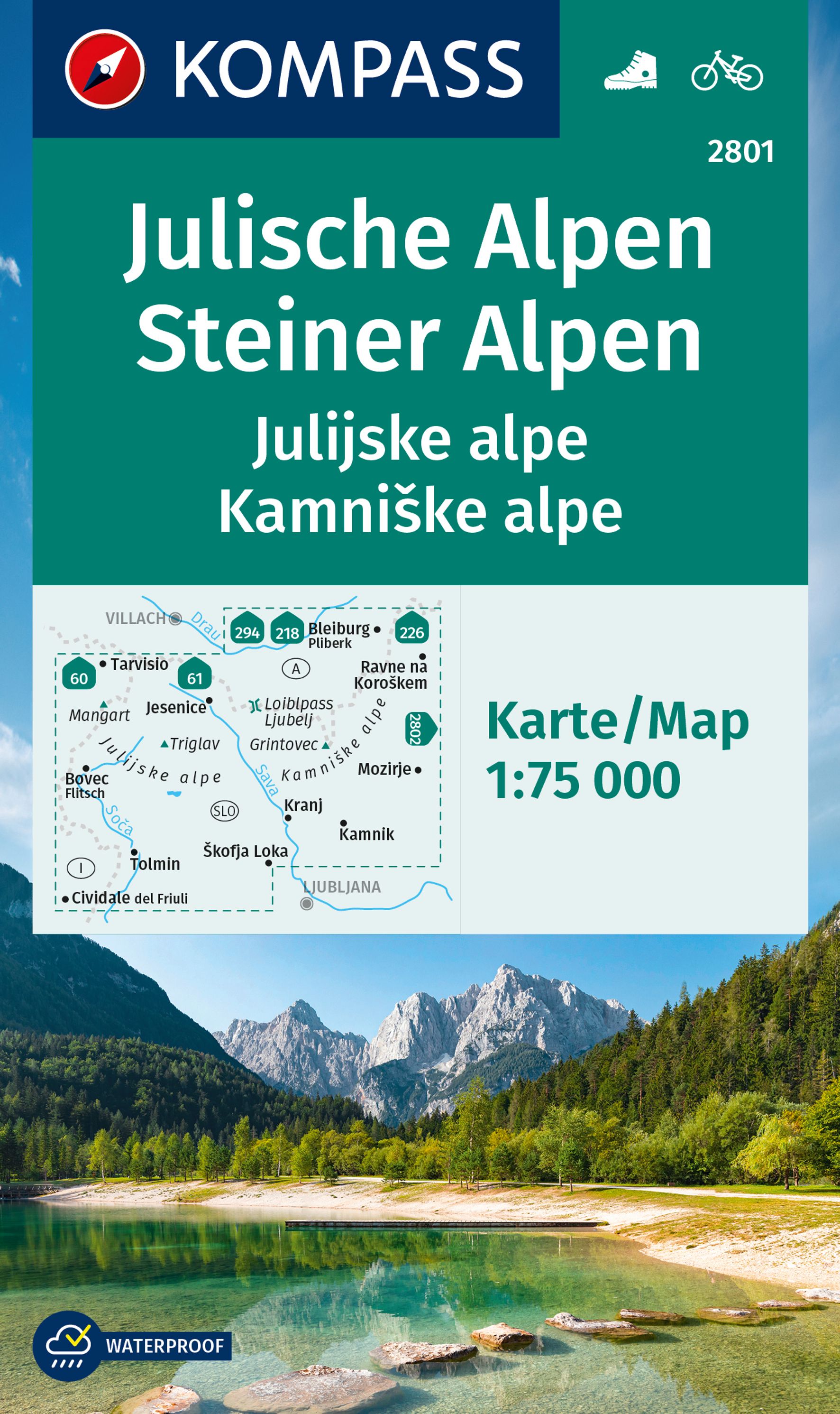 Julische Alpen, Steiner Alpen - Julské a Kamnišké Alpy (Kompass - 2801) - turistická mapa