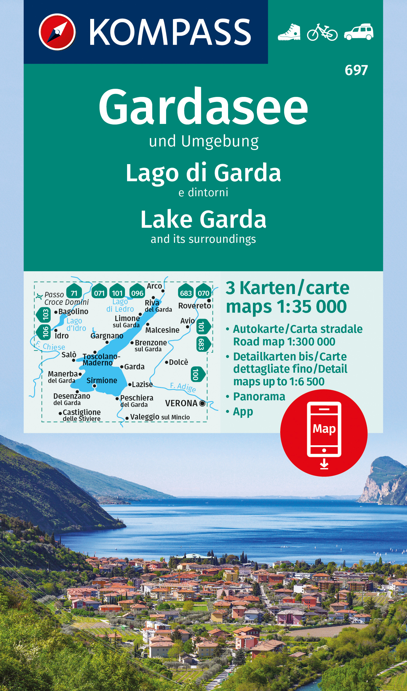 Lago di Garda a okolí (set 3 map, Kompass - 697) - turistická mapa