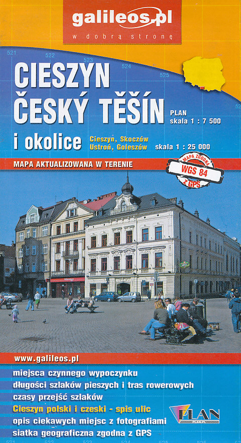 Plan mapa Cieszyn Český Těšín i okolice 1:25 t. + plán Cieszyn/Český