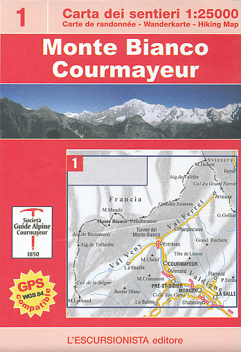 Escursionista distributor mapa Monte Bianco Courmayeur 1:25 t.
