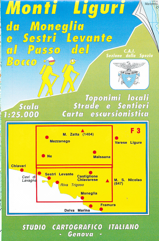 Escursionista distributor mapa Monti Liguri,Moneglia,Levante 1:25 t.