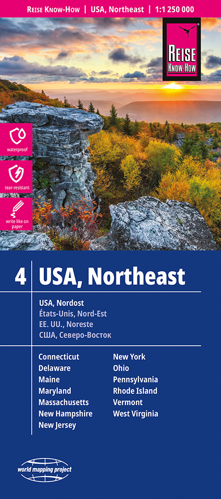 Reise Know-How Verlag mapa USA northeast (č.4) 1:1,25 mil. voděodolná