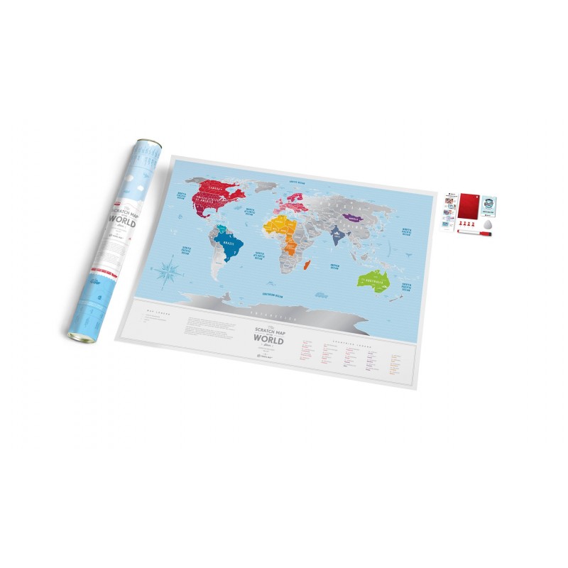 Travel Map dodavatel nástěnná mapa Svět stírací (Scratch map of World) silver