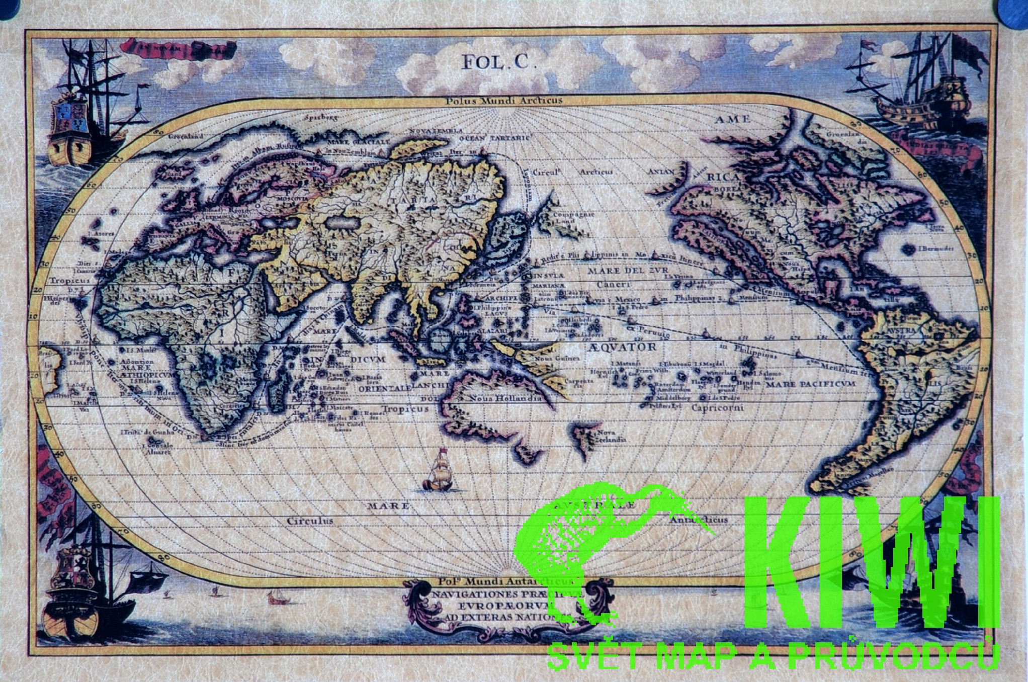 Káňová Svatoslava faksimile map nástěnná mapa faksimile Svět lodě elipsa