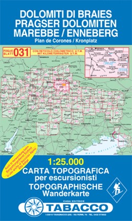 Dolomiti di Braies, Marebbe, Pragser Dolomiten, Enneberg (Tabacco - 031) - turistická mapa | knihynahory.cz