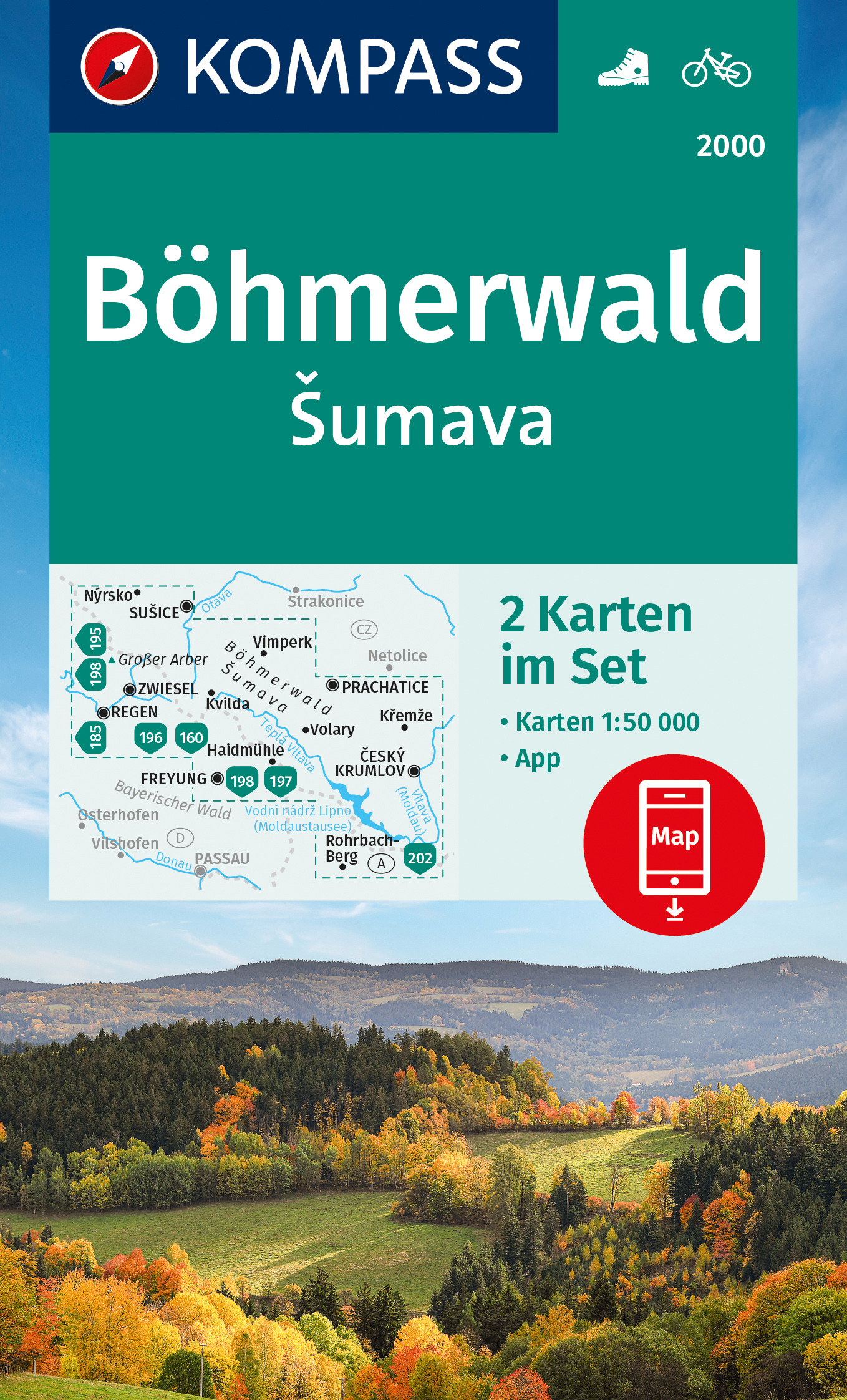 Šumava a Bavorský les - set 2 turistických map (Kompass - 2000) - turistická mapa