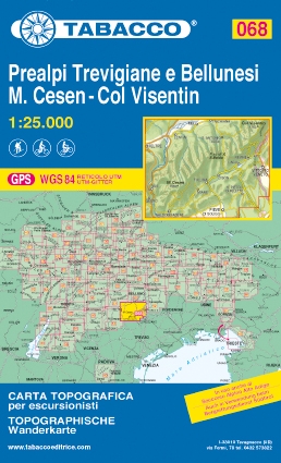 Prealpi Trevigiane e Bellunesi, M. Cesen, Col Visentin (Tabacco 068) - turistická mapa | knihynahory.cz