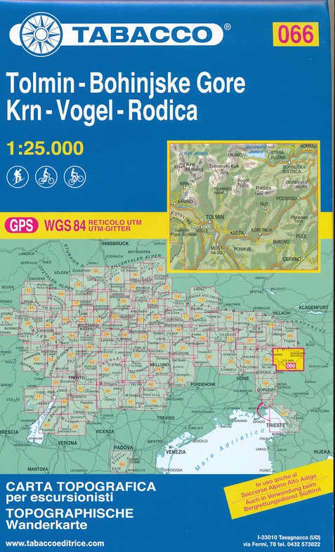 Tolmin, Bohinjske Gore, Krn, Vogel, Rodica - turistická mapa