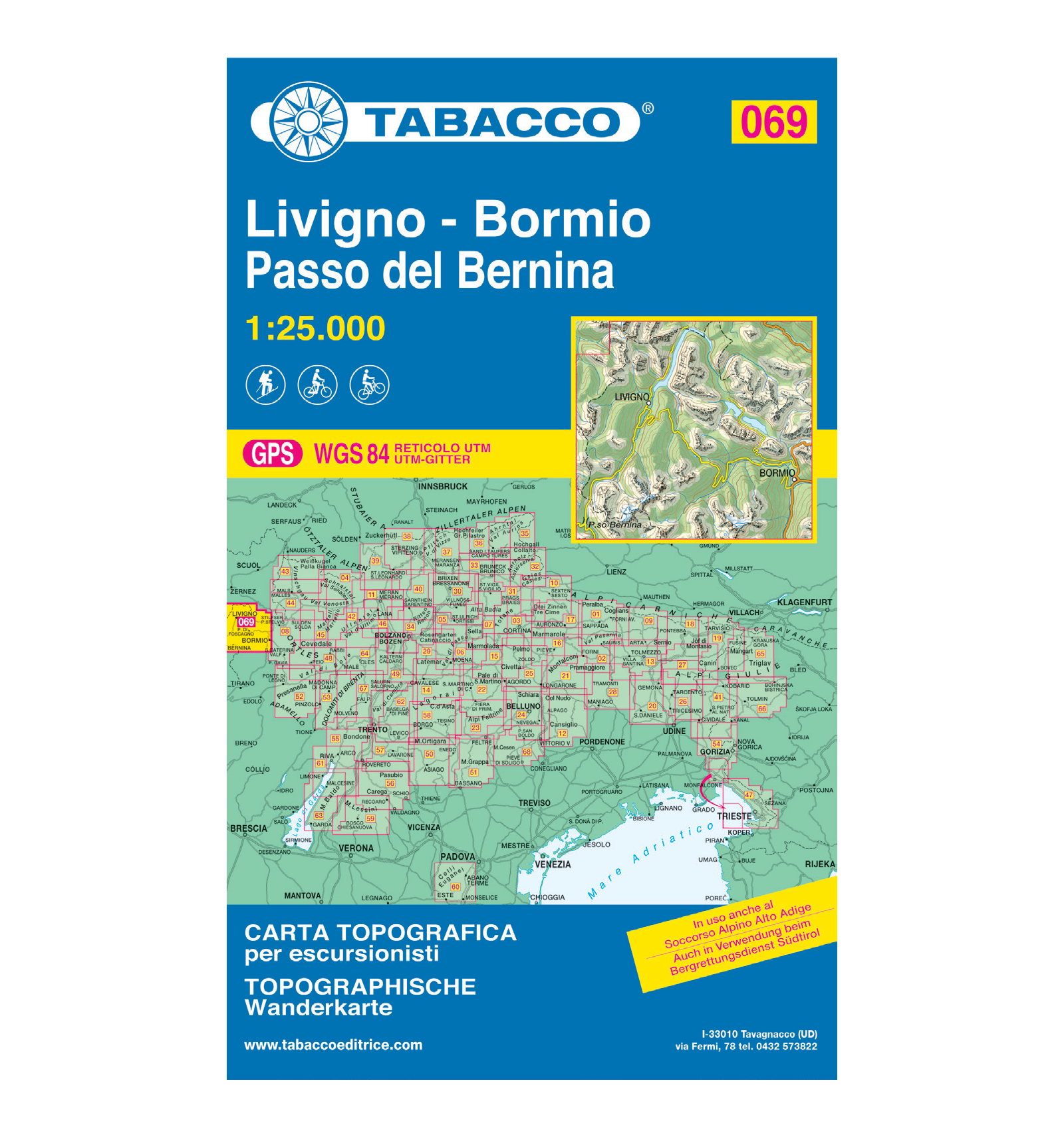 Livigno, Bormio, Val Viola, Val di Fraele - turistická mapa - (Tabacco - 069)