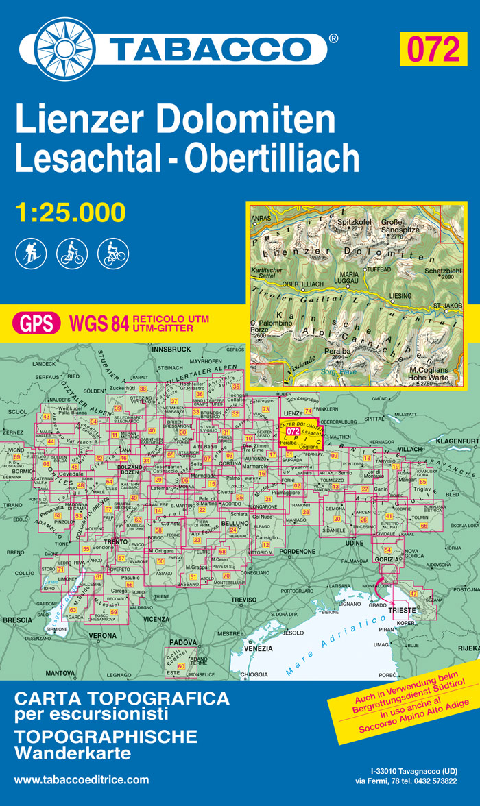 Lienzské Dolomity, Lesachtal (Tabacco - 072) - turistická mapa