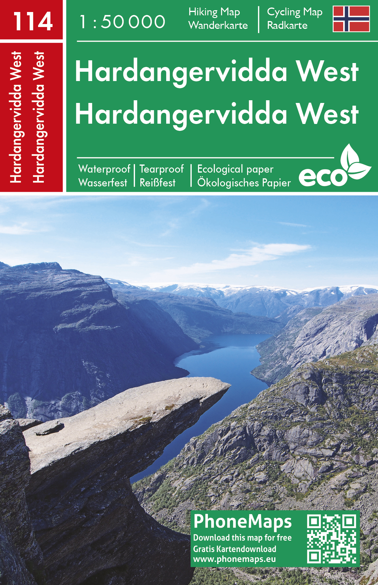 Hardangervidda západ - turistická mapa