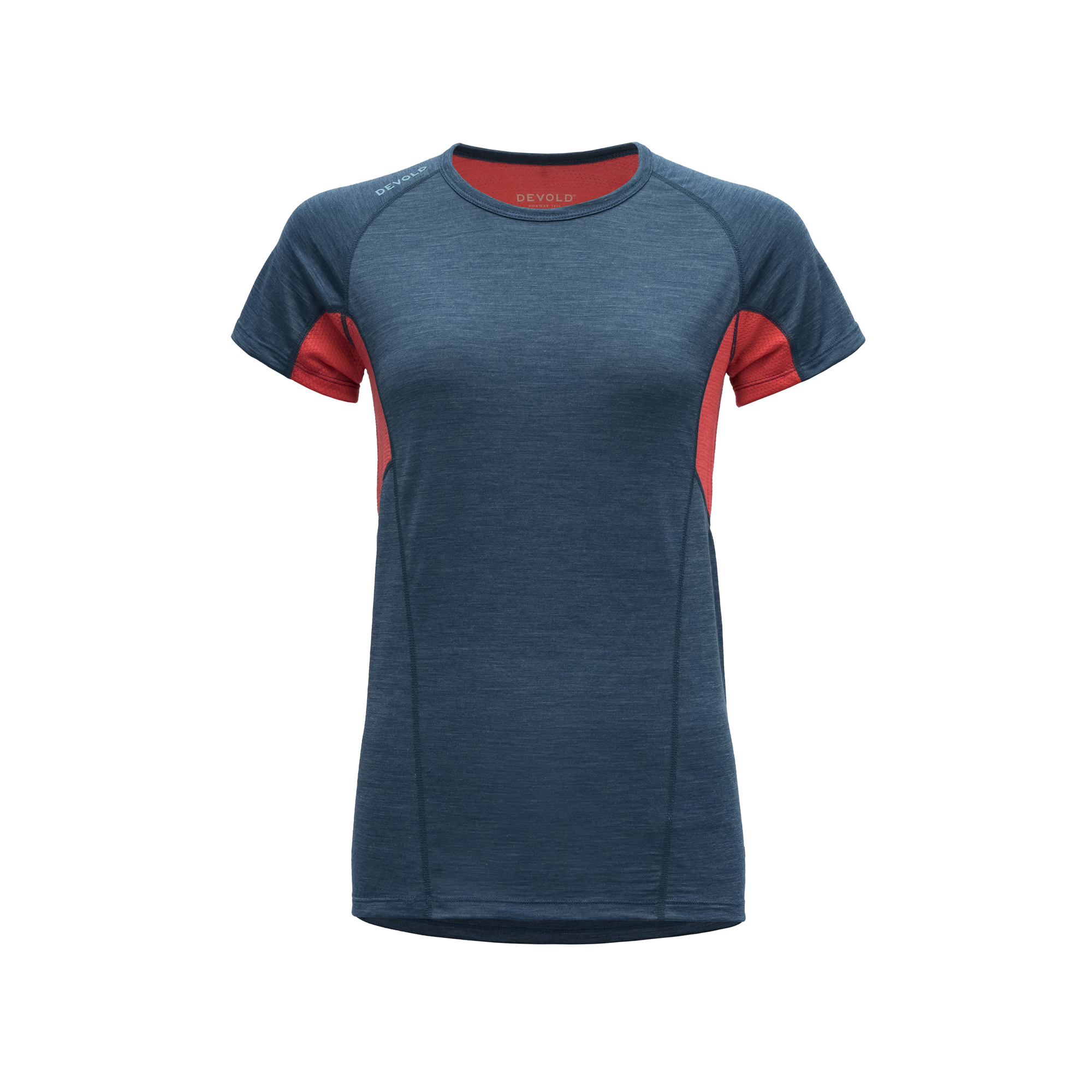 Devold Merino 130 tričko s krátkým rukávem - dámské - oranžová/modrá Velikost: L