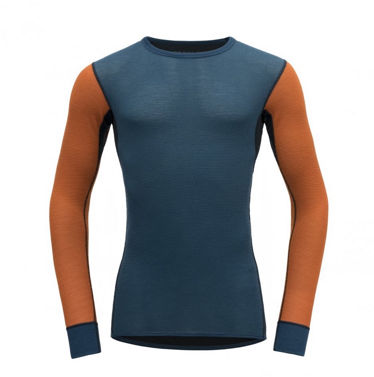 Devold Merino 190 tričko s dlouhým rukávem - pánské - oranžová/modrá Velikost: XL