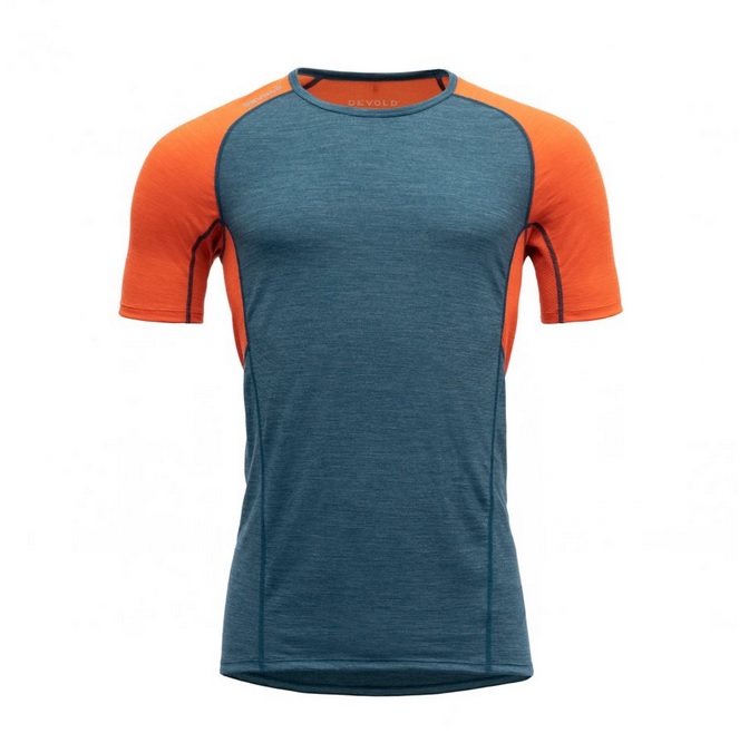 Devold Merino 130 tričko s krátkým rukávem - pánské - modrá/oranžová Velikost: XL