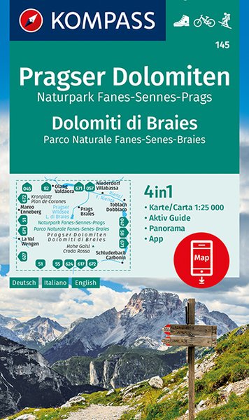 Pragser Dolomiten, Naturpark Fanes-Sennes-Prags (kompass - 145) - turistická mapa