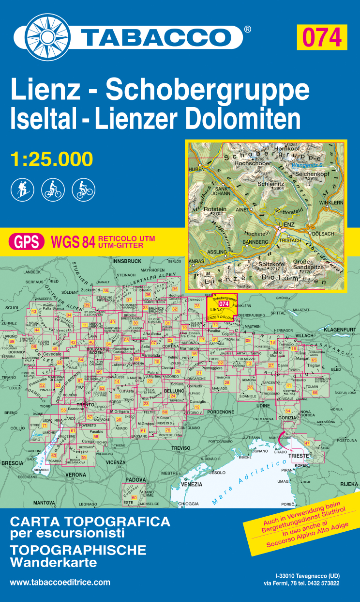 Lienz, Schobergruppe, Iseltal (Tabacco - 074) - turistická mapa