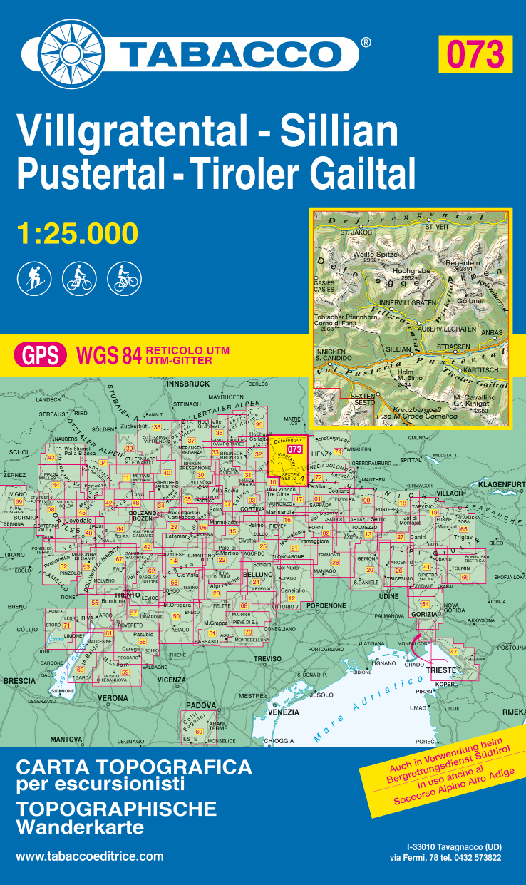 Villgrattental, Sillian, Pustertal, Tiroler Gailtal (Tabacco - 073) - turistická mapa