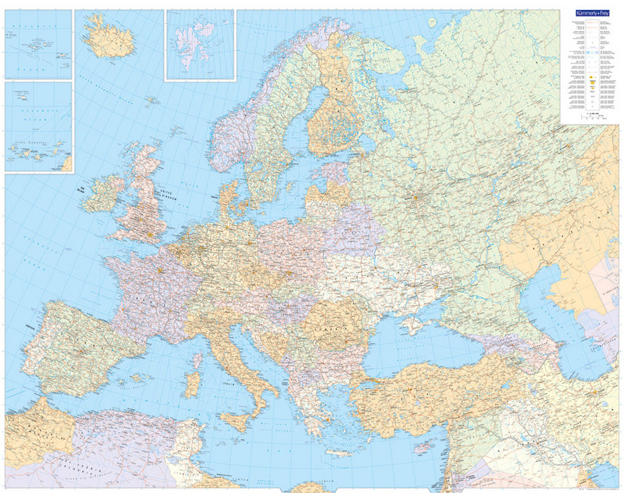 Kümmerly Frey/Hallwag vydavatelství nástěnná mapa Evropa - 1:4,5 mil., politická, 126x100 cm (nové vydání 2023/24)