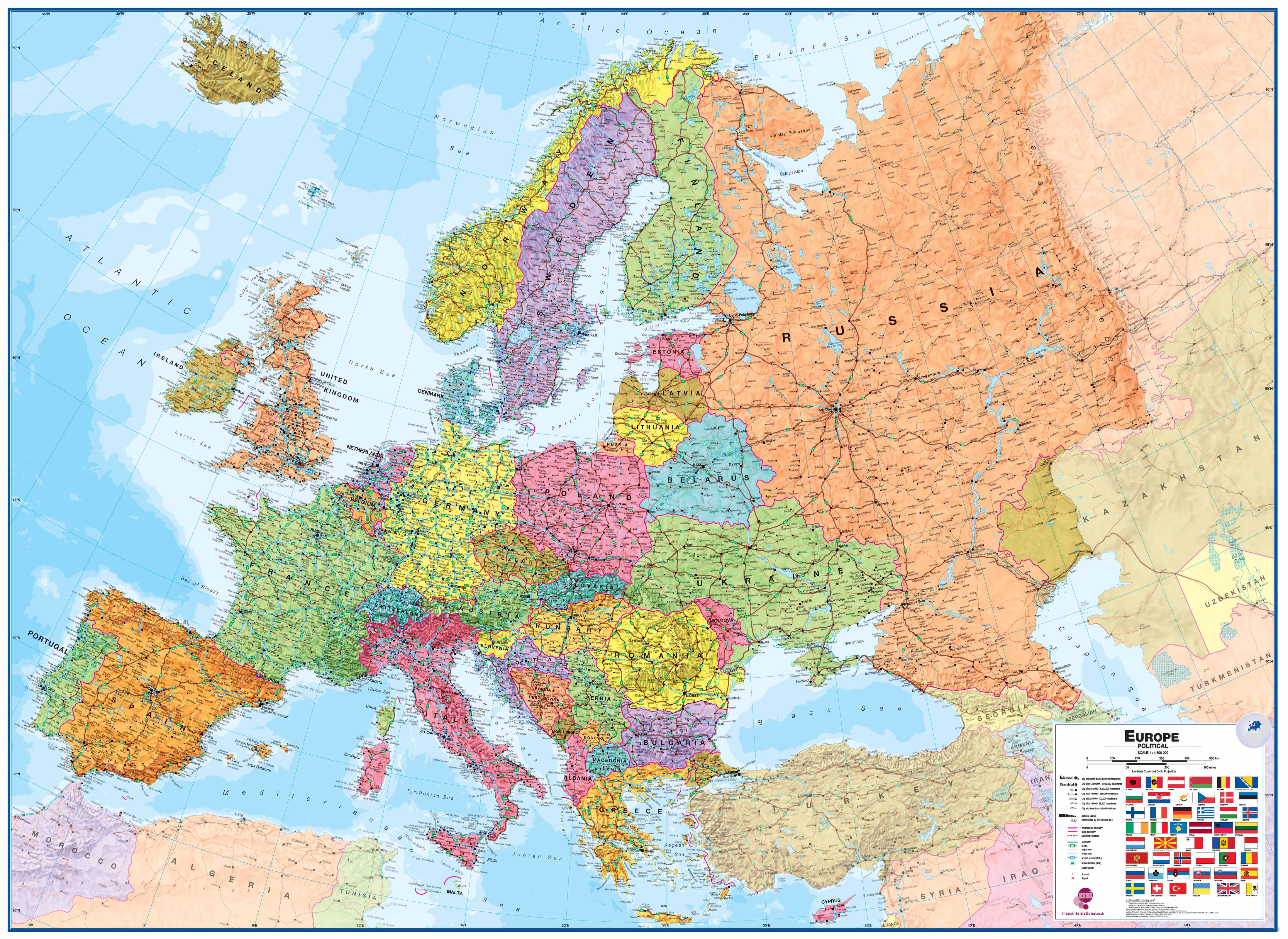 ITMB Publishing nástěnná mapa Evropa - politická, 1:4,3 tis., 136x100 cm