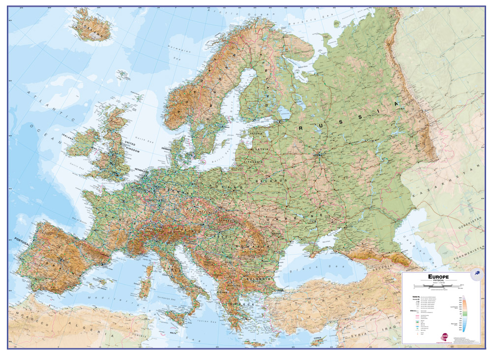 ITMB Publishing nástěnná mapa Evropa - fyzická, 1:4,3 tis., 136x100 cm