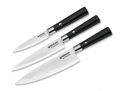 Böker Damascus Black Kitchen knife set + dish cloth