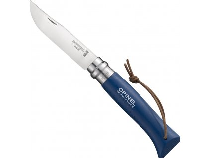Nůž Opinel VRI N°08 Inox Adventurer modrý s koženým remienkom