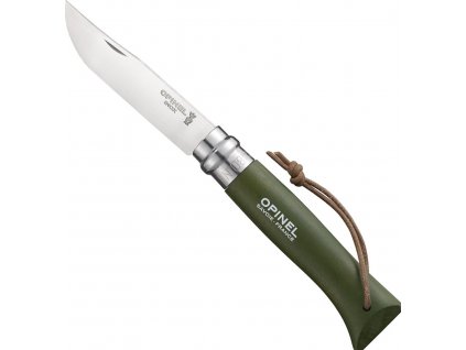 Nůž Opinel VRI N°08 Inox Adventurer khaki s koženým remienkom