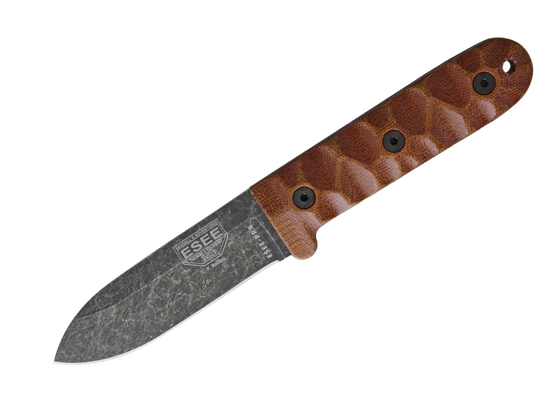 ESEE Camp Lore PR-4 Black Oxide, Brown Micarta, Leather Sheath ESPR4BO