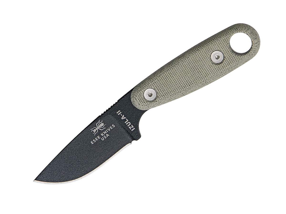 ESEE Izula II Black 1095 Green Canvas Micarta, Black Sheath