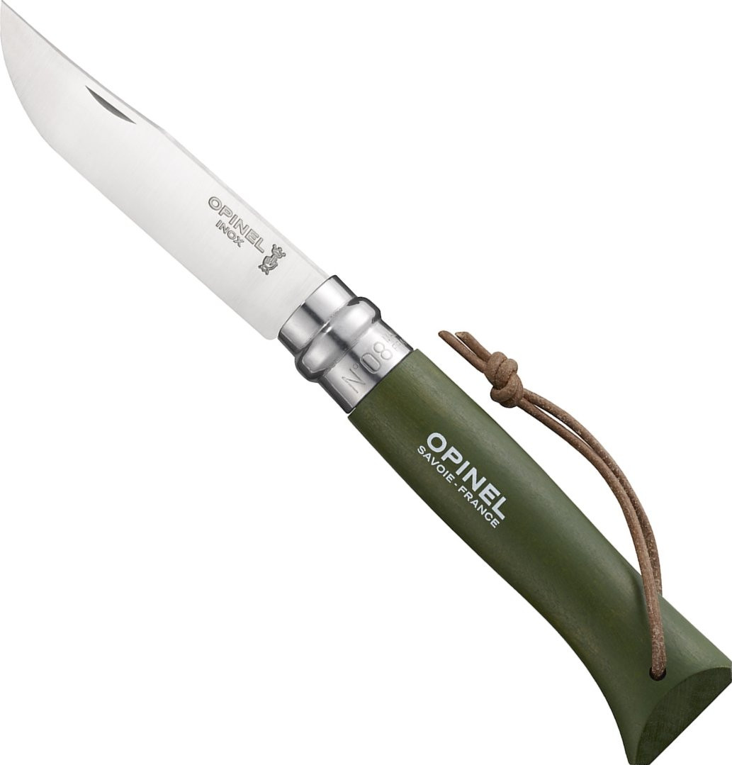 Opinel VRI N°08 Inox Adventurer khaki s koženým remienkom