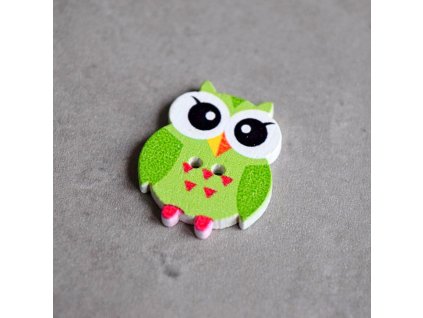Dřevěný dekorační knoflík - sova - zelená