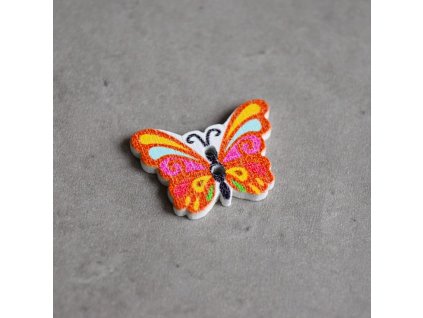 Dřevěný dekorační knoflík - motýlek - oranžový