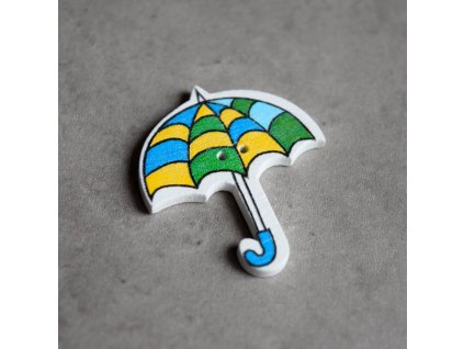 Dřevěný dekorační knoflík - deštník - barevné vlnky