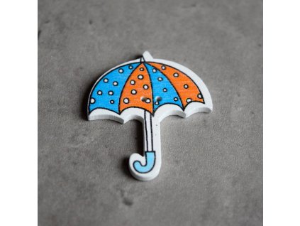 Dřevěný dekorační knoflík - deštník - oranžovomodrý