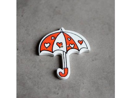 Dřevěný dekorační knoflík - deštník - červenobílý