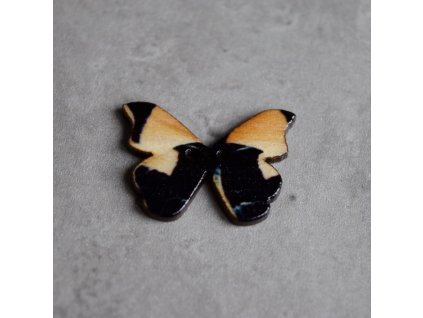 Dřevěný dekorační knoflík - motýl - černý