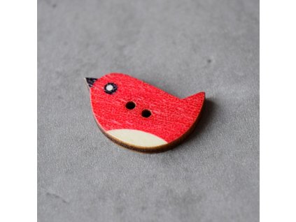 Dřevěný dekorační knoflík - ptáček - červený