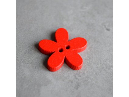 Dřevěný dekorační knoflík - květina - červená