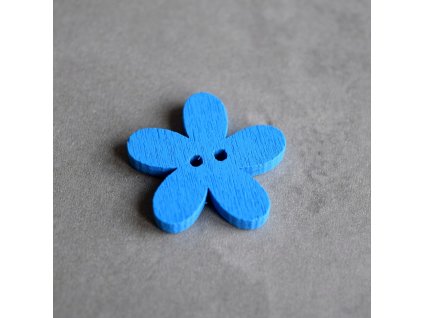 Dřevěný dekorační knoflík - květina - modrá