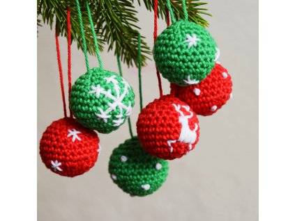 Sada vánočních minikouliček - 6 kusů - červená/zelená