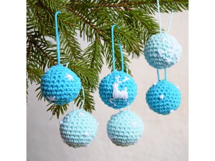 Sada vánočních minikouliček - 6 kusů - světle modré