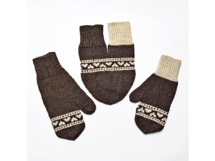 partnerské rukavice hearts tmavě hnědá béžová