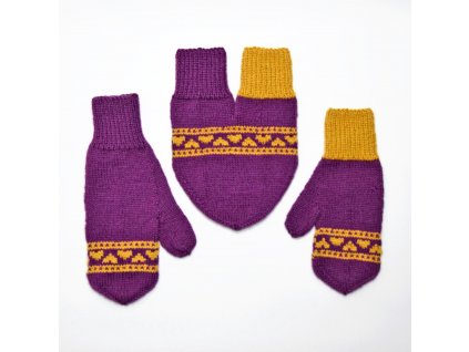 partnerské rukavice hearts fialová žlutá