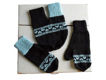 Partnerské rukavice HEARTS sada - černá/světle modrá